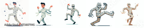 vector of a man in a mummy costume dancing at a Halloween celebration