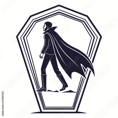 Dark Vampire Silhouette Walking in Coffin Shaped Frame