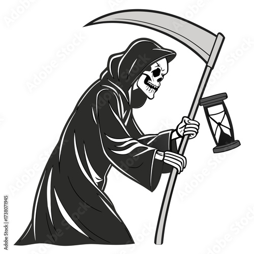 Grim Reaper with Scythe and Hourglass death skeleton 1
