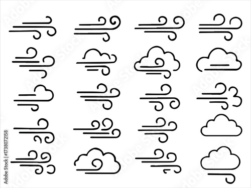 Collection of stylized wind blow line art illustrations