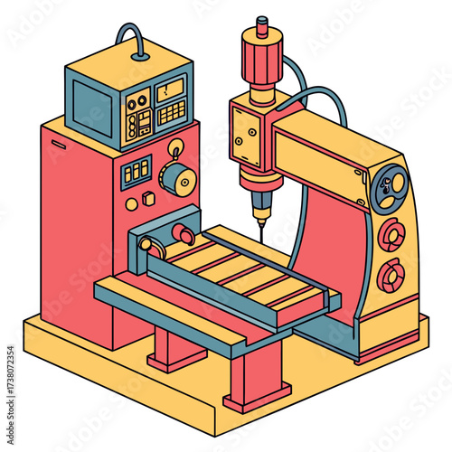 Isometric colorful C N C milling machine with control panel