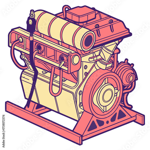 Isometric colorful ship engine machine vector industrial