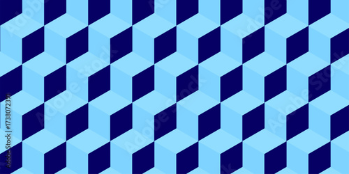 Blue 3d modeling cubes Illustration decoration seamless white material pattern square design.	
