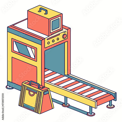 Isometric security scanner machine with luggage airport