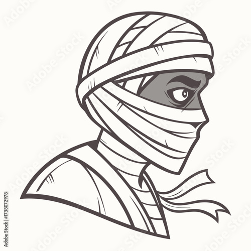 Mummy head with one eye peeking out ancient egypt