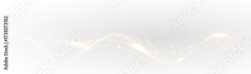 Golden curved light ribbon png with shine. Smooth gold twirl with glowing effect. Elegant festive line element. Glowing golden swirl png for decoration.	
