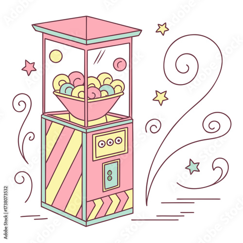 Pink and yellow cotton candy machine with swirls and stars