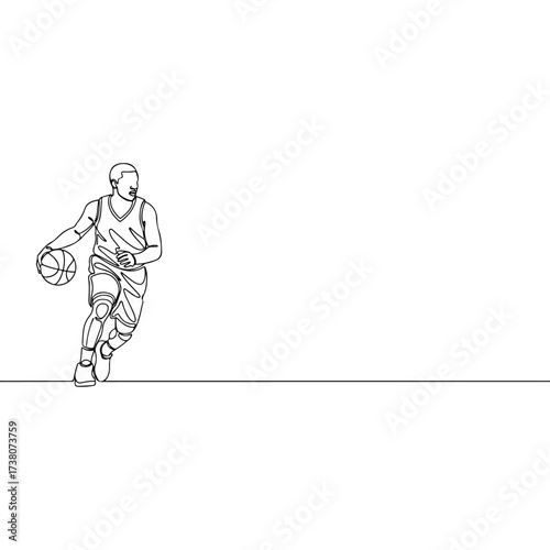 Basketball player dribbling ball in continuous line art