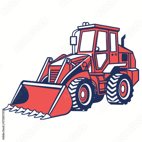 Red and blue bulldozer front loader illustration construction equipment