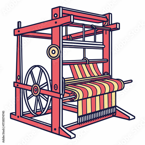 Red and yellow striped textile weaving machine vector
