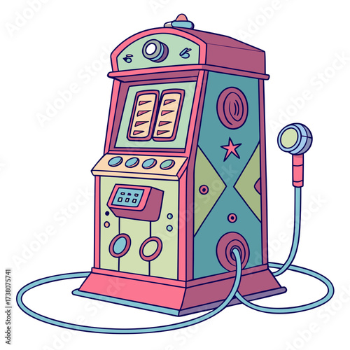 Retro colorful teleportation machine with microphone