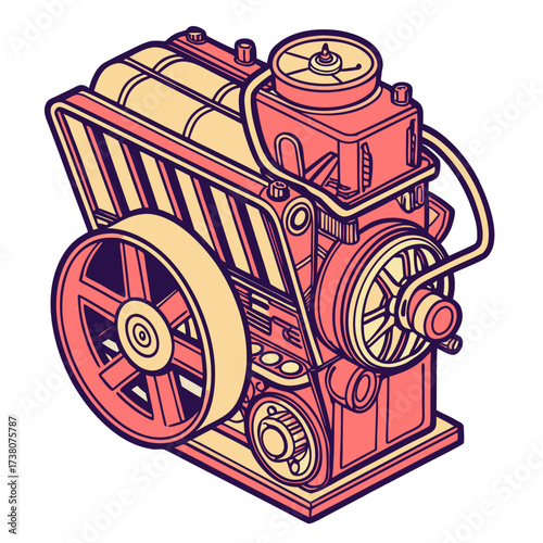 Retro engine with colorful graphic style motor machine