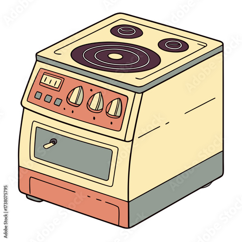 Retro electric stove with oven and burners vintage