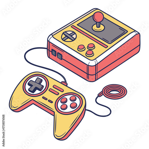 Retro video game console and joystick vector illustration