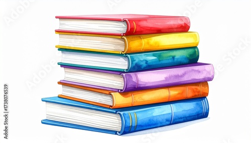 Wallpaper Mural A stack of hardcover books with colorful spines, pages visible, arranged neatly in pile realistic detail isolated on white background
 Torontodigital.ca
