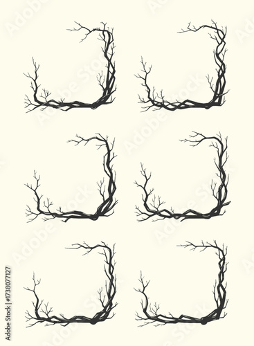 Decorative square frames made of twisted tree branches, perfect for vintage borders and ornament design.