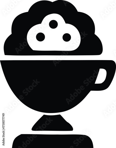 Stylized coffee cup with whipped cream and chocolate chips icon represents dessert beverage and cafe treats