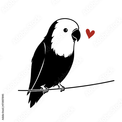 Lovebird. Lovebird simple black and white line art vector logo