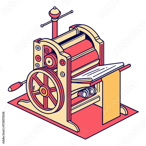 Vintage printing press machine vector illustration