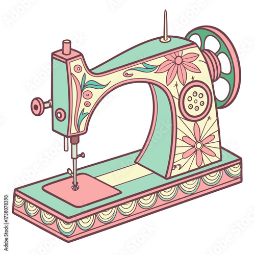 Vintage sewing machine with floral and decorative elements