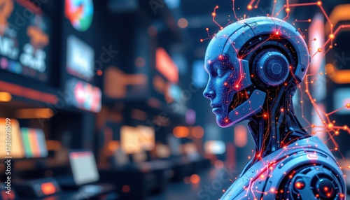 Wallpaper Mural Futuristic Humanoid Robot with Neural Interface Hightech Setting Torontodigital.ca