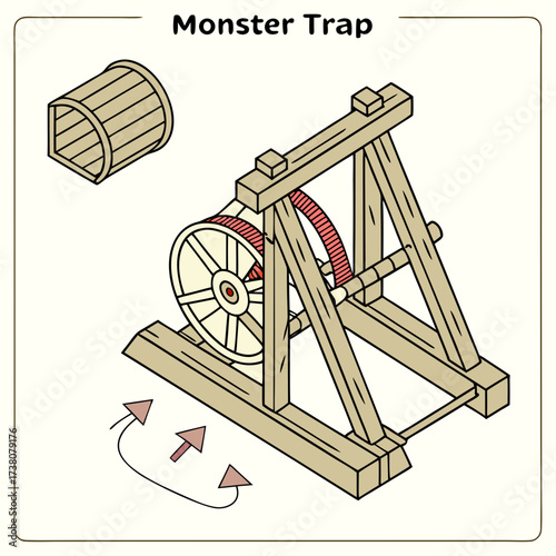 Wooden Monster Trap Mechanism with Barrel vector