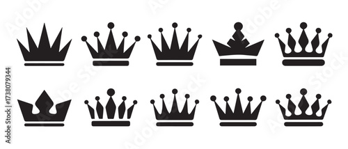 Crown Silhouettes Vector Set – Black Royal Icons Collection for Power, Monarchy, Authority, and Regal Design