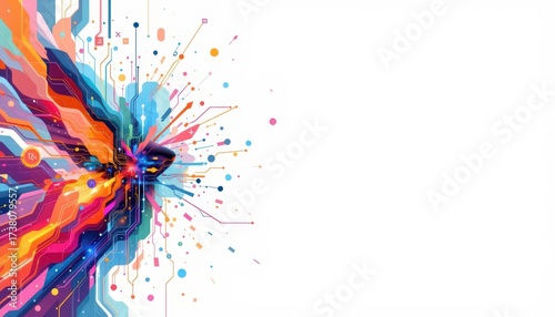 Wallpaper Mural Abstract Color Explosion with Digital Geometric Elements Torontodigital.ca