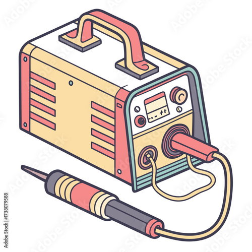 Yellow and pink welding machine with torch vector isolated