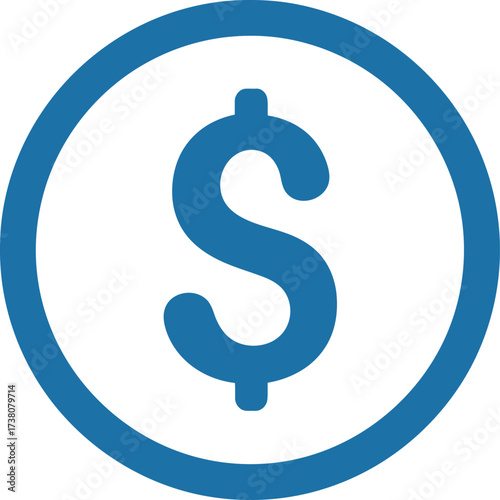 Dollar Sign Icon Financial Symbol in Blue Circle.