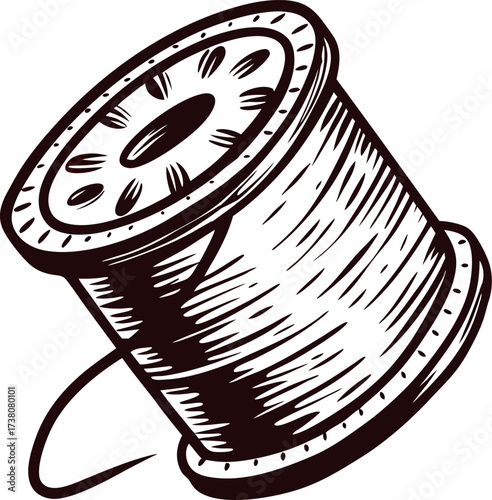hand drawn vintage spool of thread illustration isolated on white background for tailoring and sewing concepts