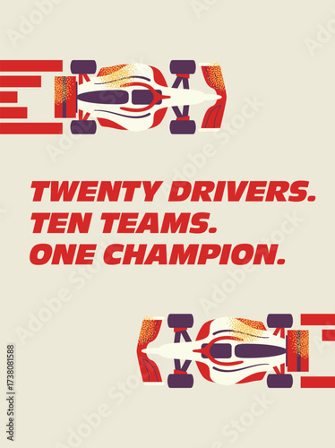 Race car, f1 poster racing Grand Prix. Flat vector illustration of motorsport elements. Automobile racing and competition championship speed concept