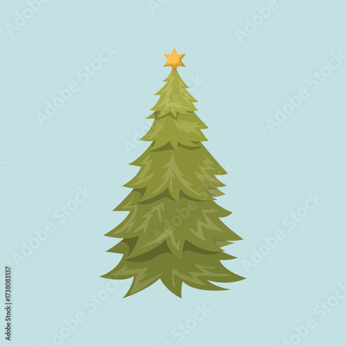 Festive green Christmas tree with a bright yellow star on top, perfect for holiday decorations and celebrations