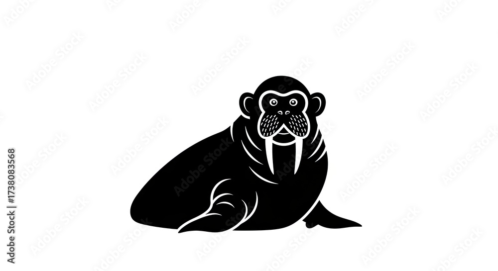 Naklejka premium Black walrus illustration on white background