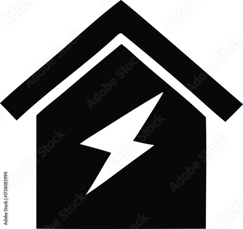 Modern house icon with a lightning bolt symbol representing electrical power or energy services for homes and buildings.