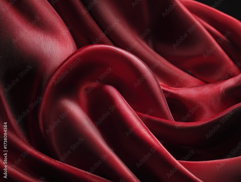 Fototapeta premium Red silk folds macro for Singlesâ€™ Day, elegant speculars, deep shadows, luxury sale feel, large negative space