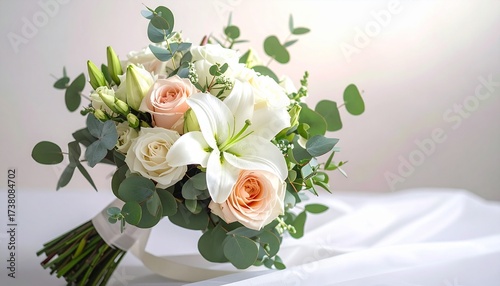 Elegant Bridal Bouquet with Roses, Peonies, and White Lilies – Realistic HD Stock Photo