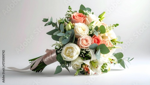 Elegant Bridal Bouquet with Roses, Peonies, and White Lilies – Realistic HD Stock Photo