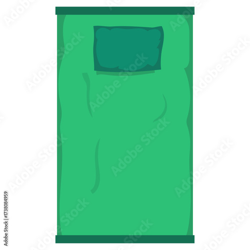 Top View Of A Green Bed With A Pillow, Simple Illustration