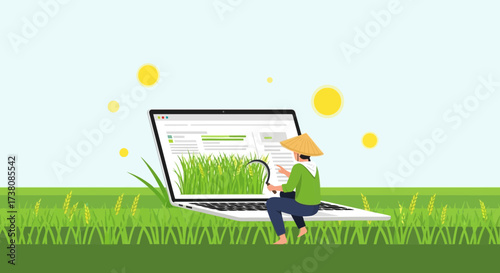 Farmer using technology for agriculture analysis, data driven decision making to improve crop