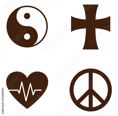 Symbolic representations of spirituality peace and wellbeing in simple vector illustrations