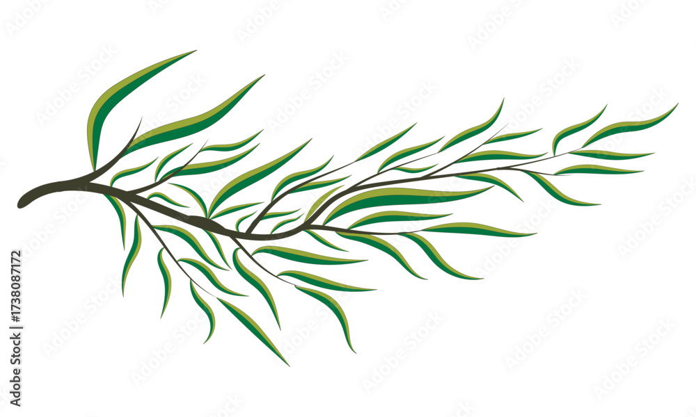 Fototapeta premium Summer Spring Petal Branch Tree Green Leafy Contour Decorative Illustrator Art