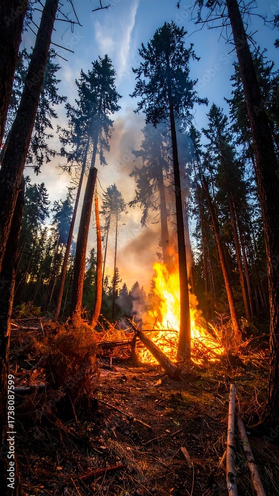 Fototapeta premium Forest fire at sunset (2)