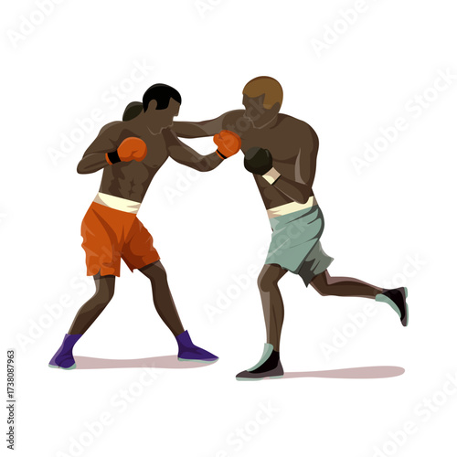 Two boxers in action, one throwing a punch while the other defends during a competitive match