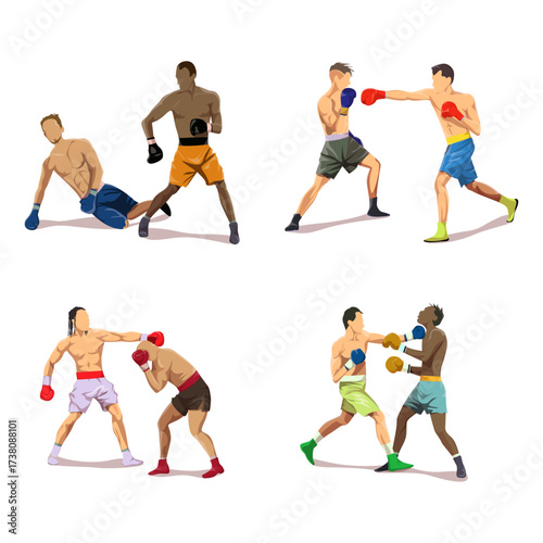 Dynamic Boxing Match Illustrations Capturing Intense Fights and Athletic Prowess