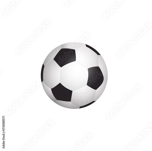Close-up of a black and white soccer ball. It's a round, symmetrical object with a distinct pattern of black and white hexagons
