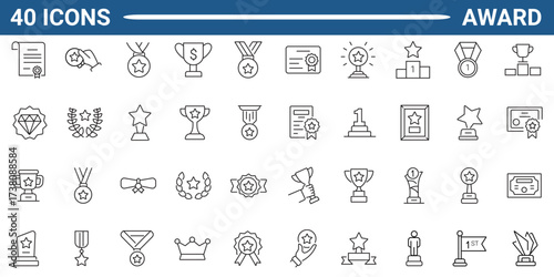 Awards line editable icon set. award icon set containing badge, trophy, certificate, and more. Editable stroke. Vector illustration