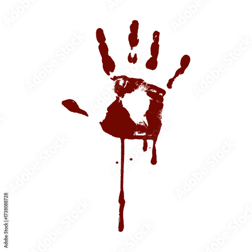 Bloody Handprint Graphic With Dripping Blood - Isolated On White Background