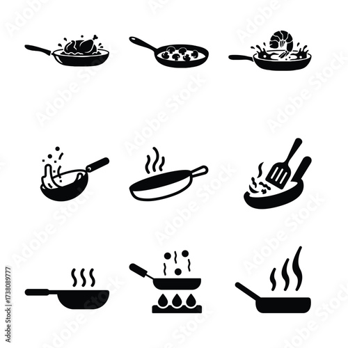 Frying pan skillet or frypan flat vector icon for cooking apps 