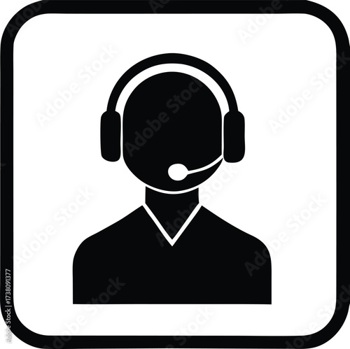 Customer service icon representing support professional with headset for online assistance and communication